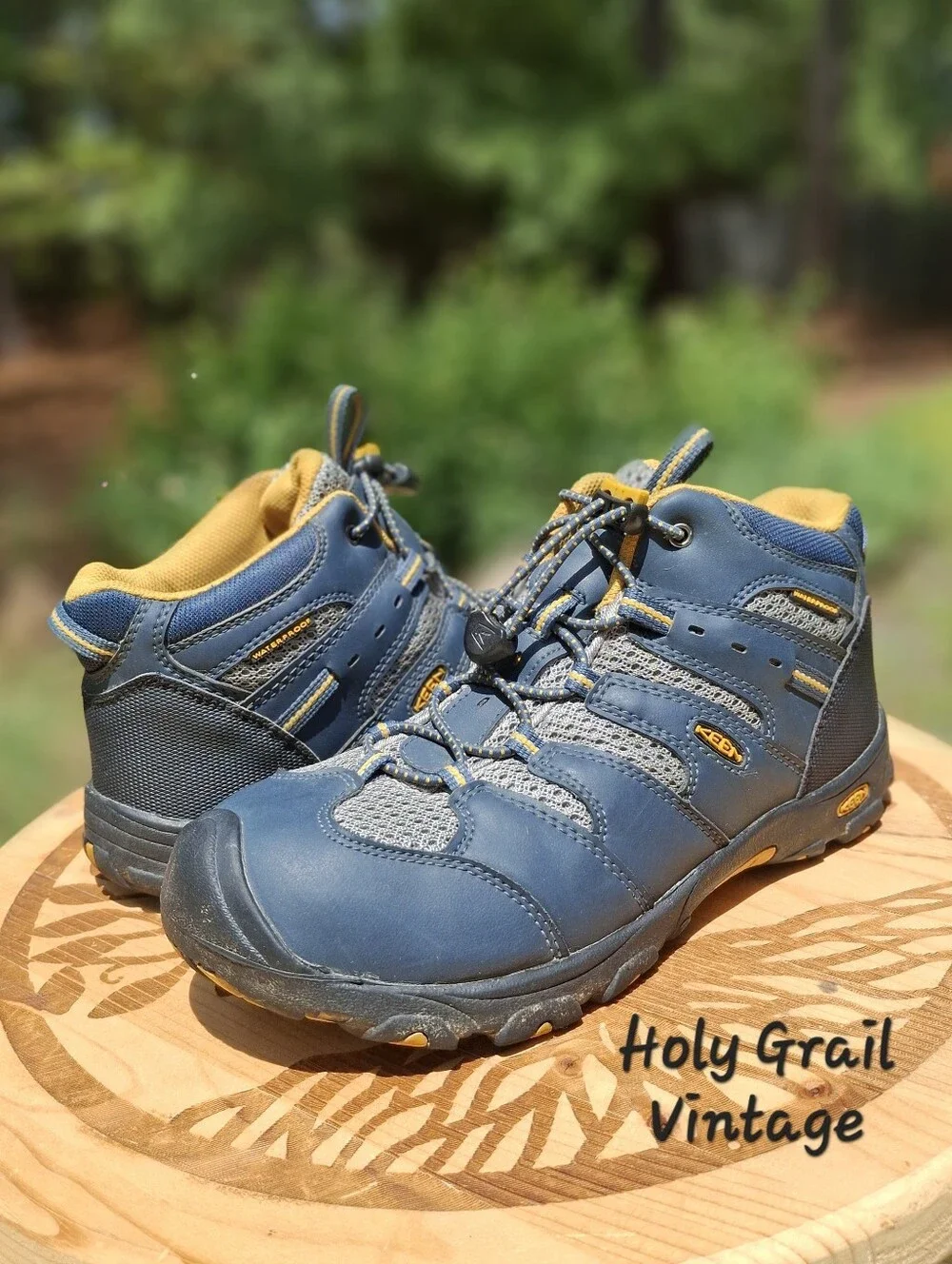 KEEN Koven Mid Waterproof Kids Youth Dark Blue Yellow Hiking Boots Size 5